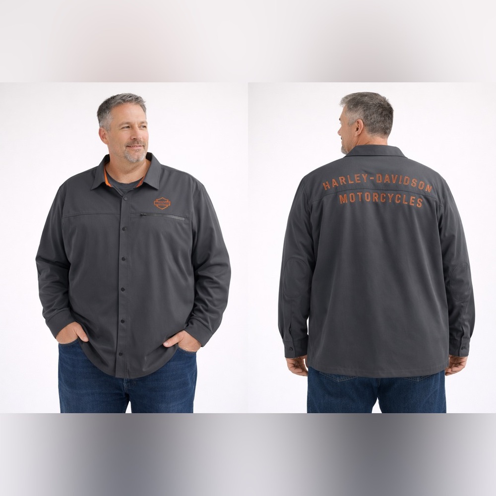 Harley Davidson 3XL Button Up Shirt Jacket Gray Back Logo Biker Motorcycle